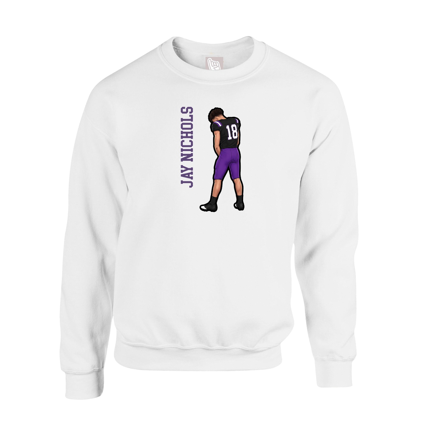 Fleece Crew — Name Vertical in White