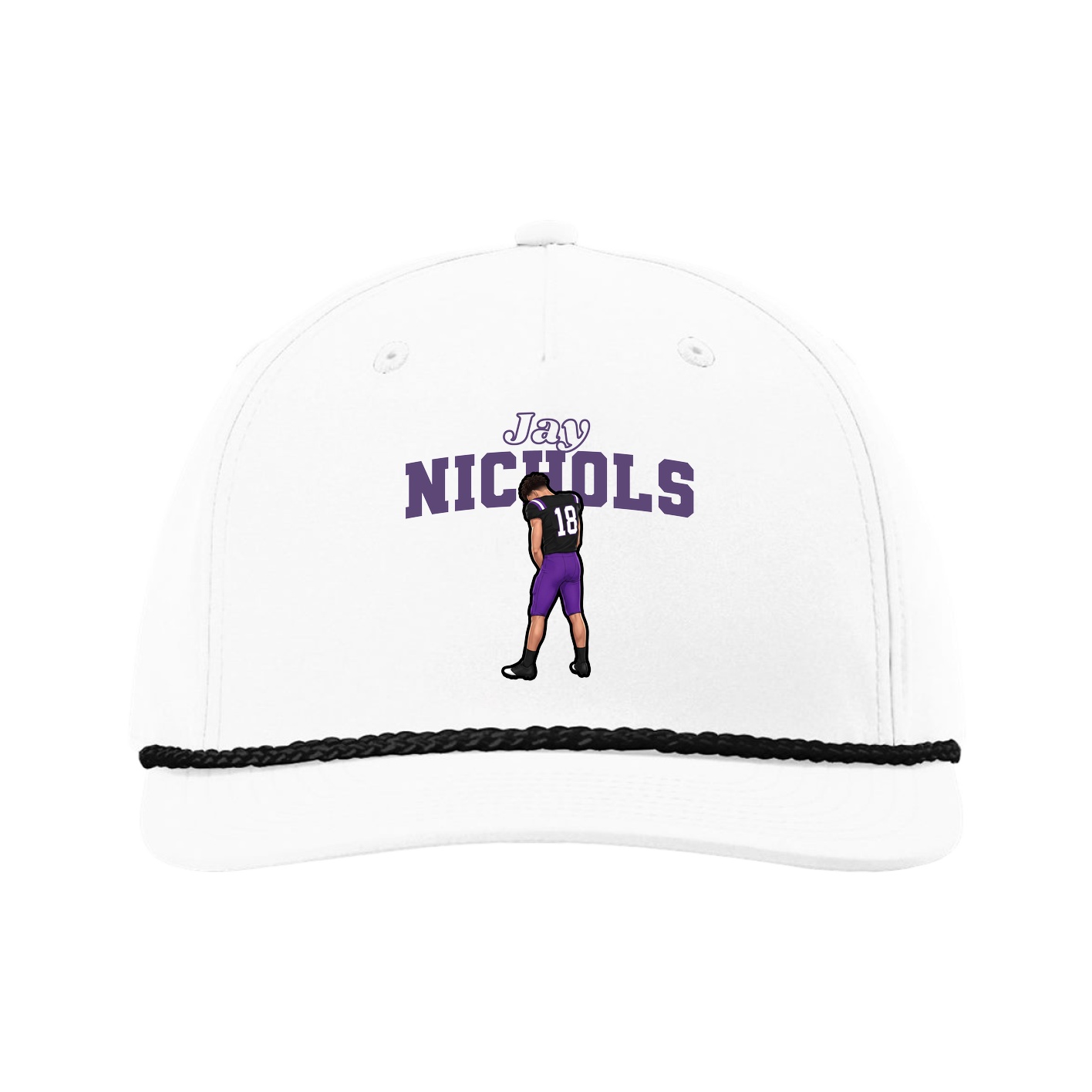Five-Panel Classic Rope Cap — Name Arch in White