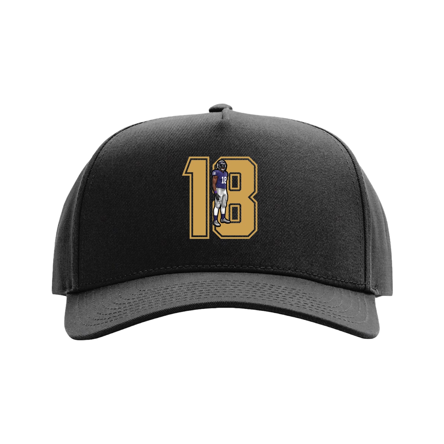 Full Fabric Five-Panel Champ Cap — Number in Black