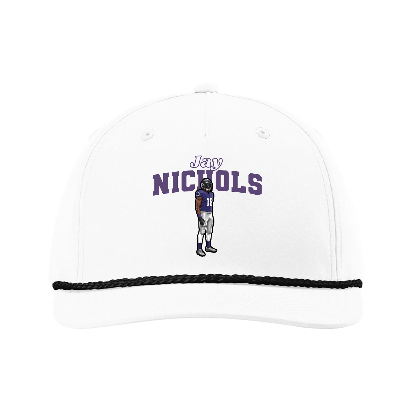 Five-Panel Classic Rope Cap — Name Arch in White