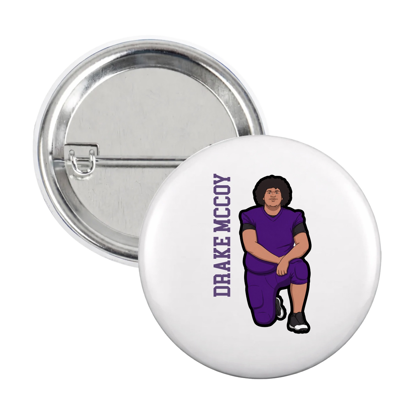 Game Day Button — Name Vertical in White