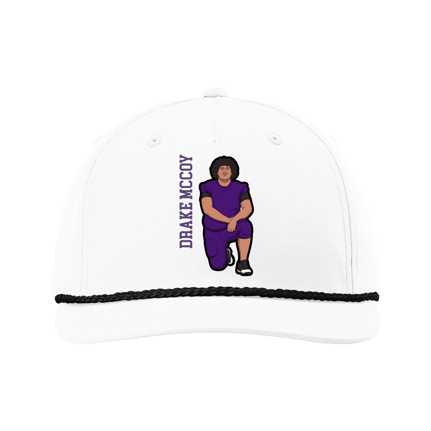 Five-Panel Classic Rope Cap — Name Vertical in White