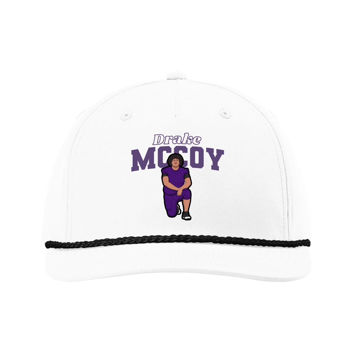 Five-Panel Classic Rope Cap — Name Arch in White