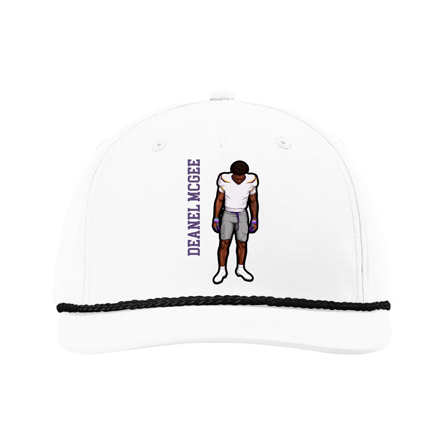 Five-Panel Classic Rope Cap — Name Vertical in White