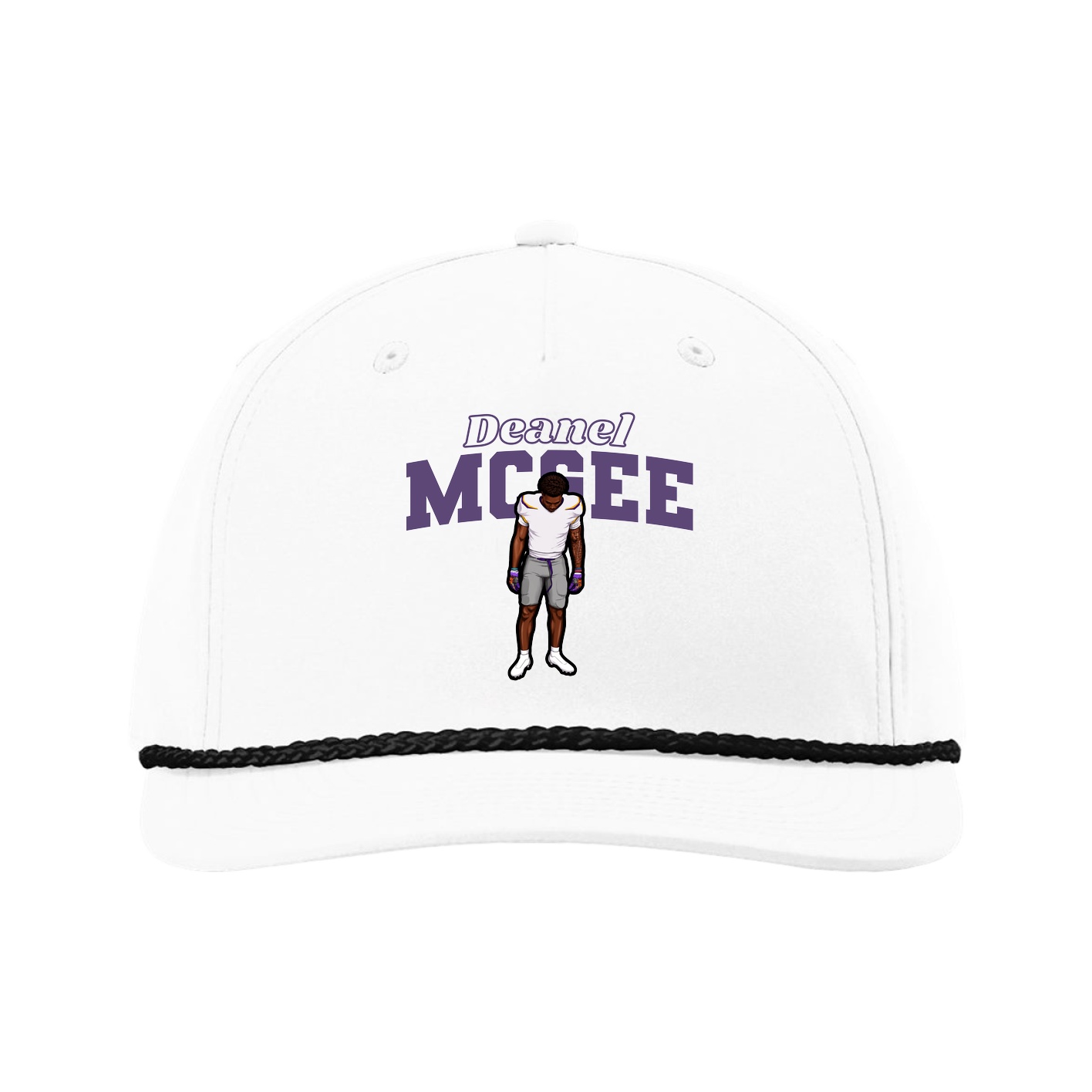 Five-Panel Classic Rope Cap — Name Arch in White