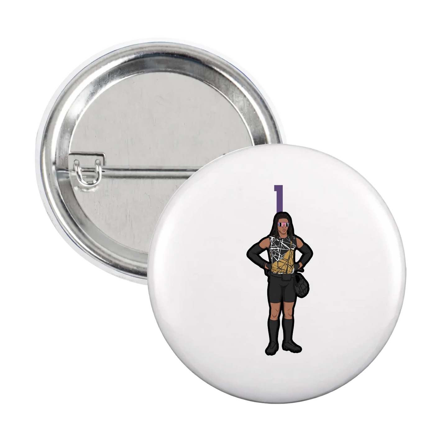 Game Day Button — Number Top in White