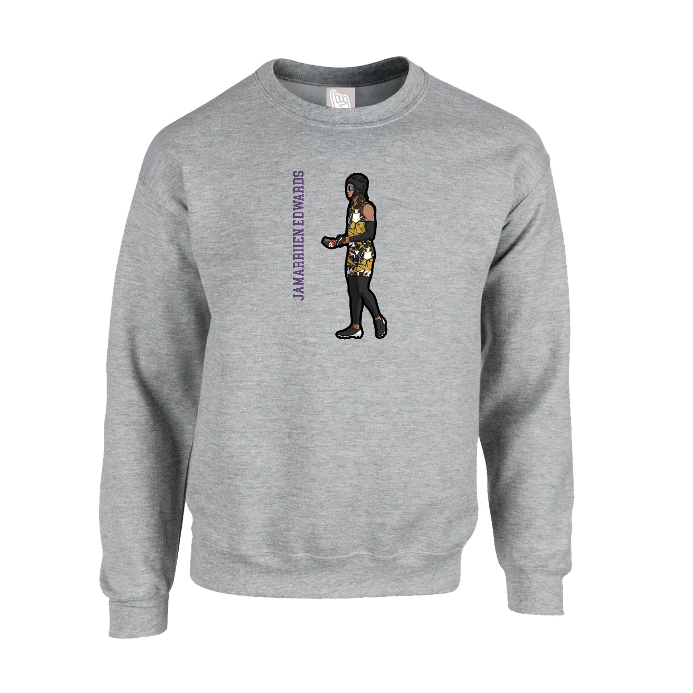Fleece Crew — Name Vertical in Grey