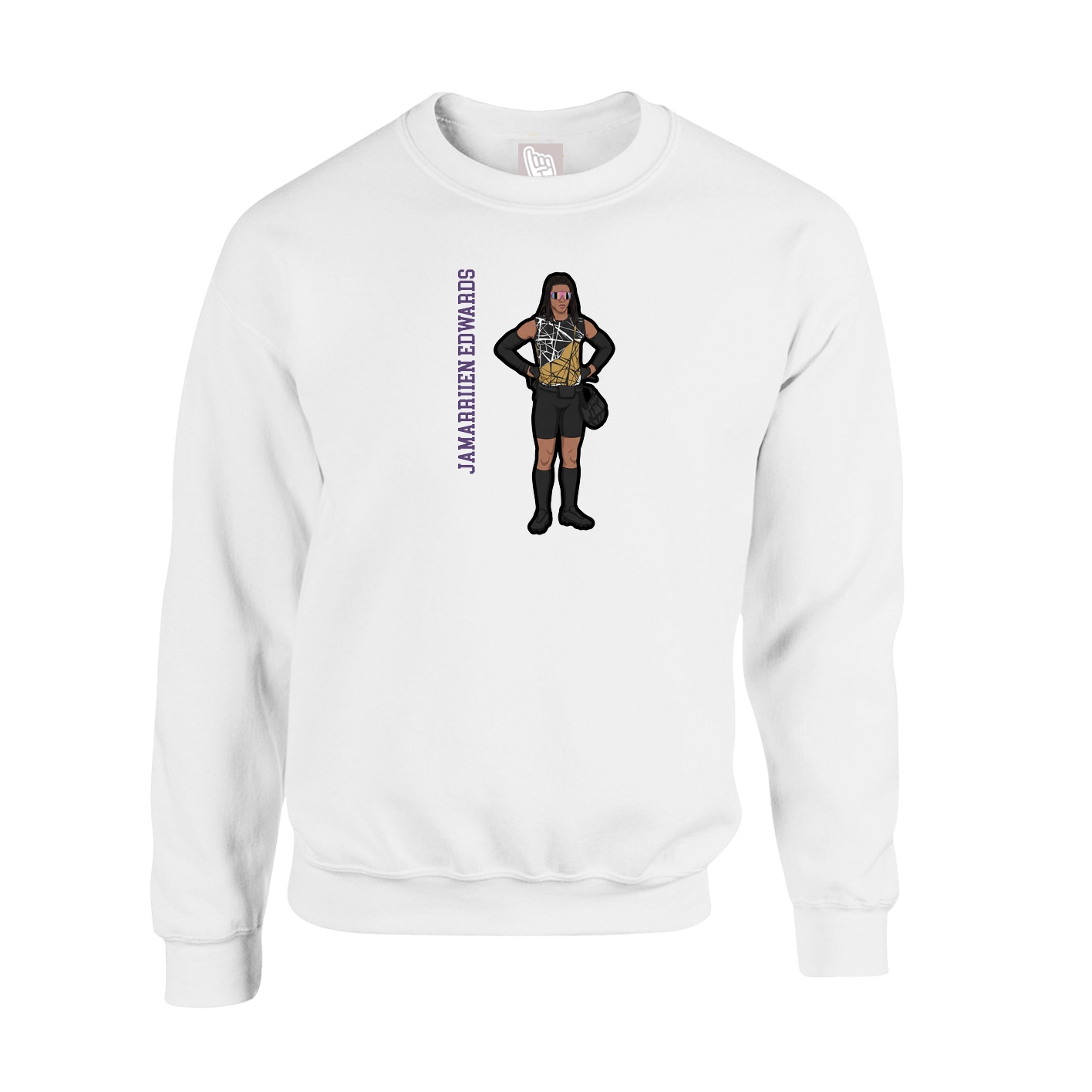 Fleece Crew — Name Vertical in White