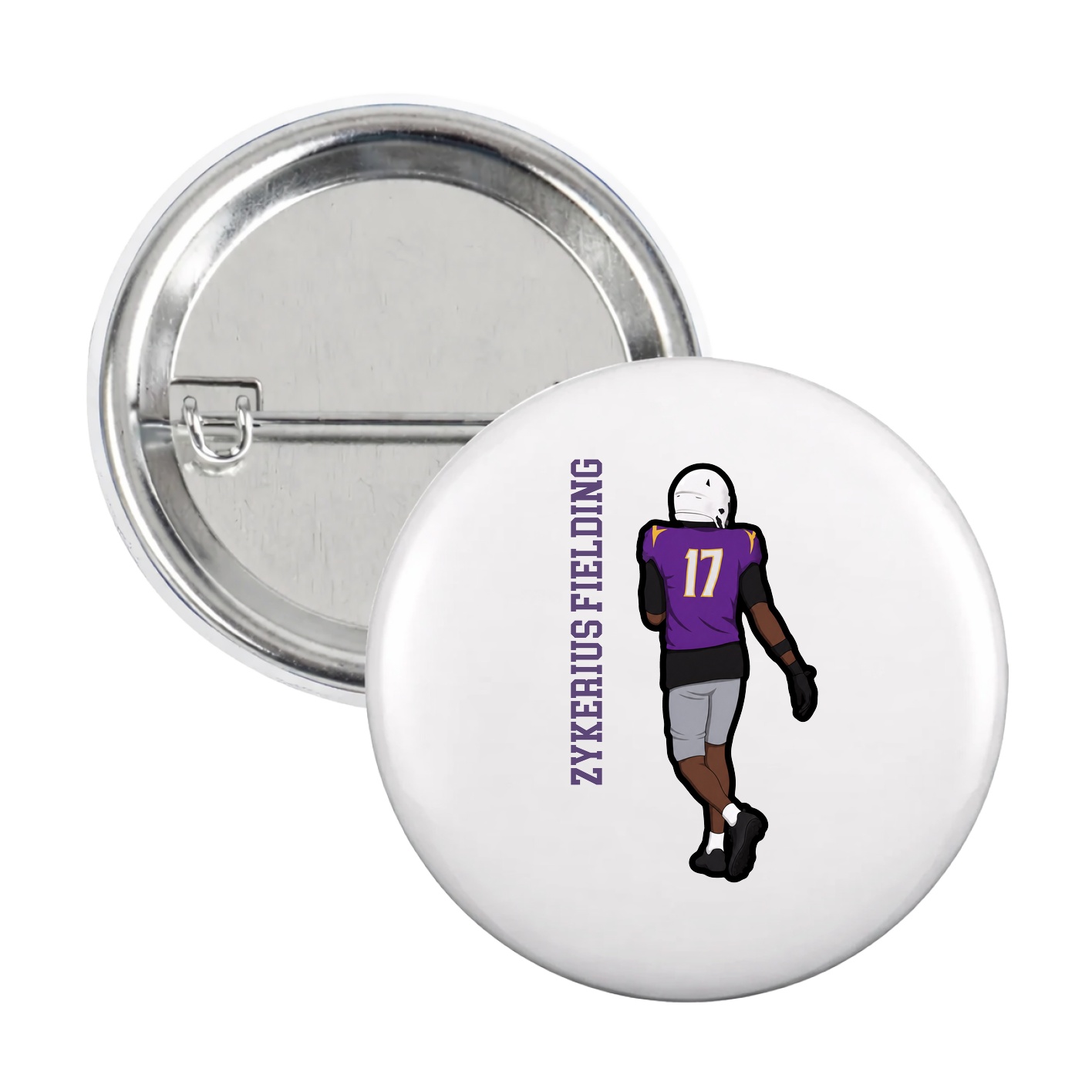 Game Day Button — Name Vertical in White