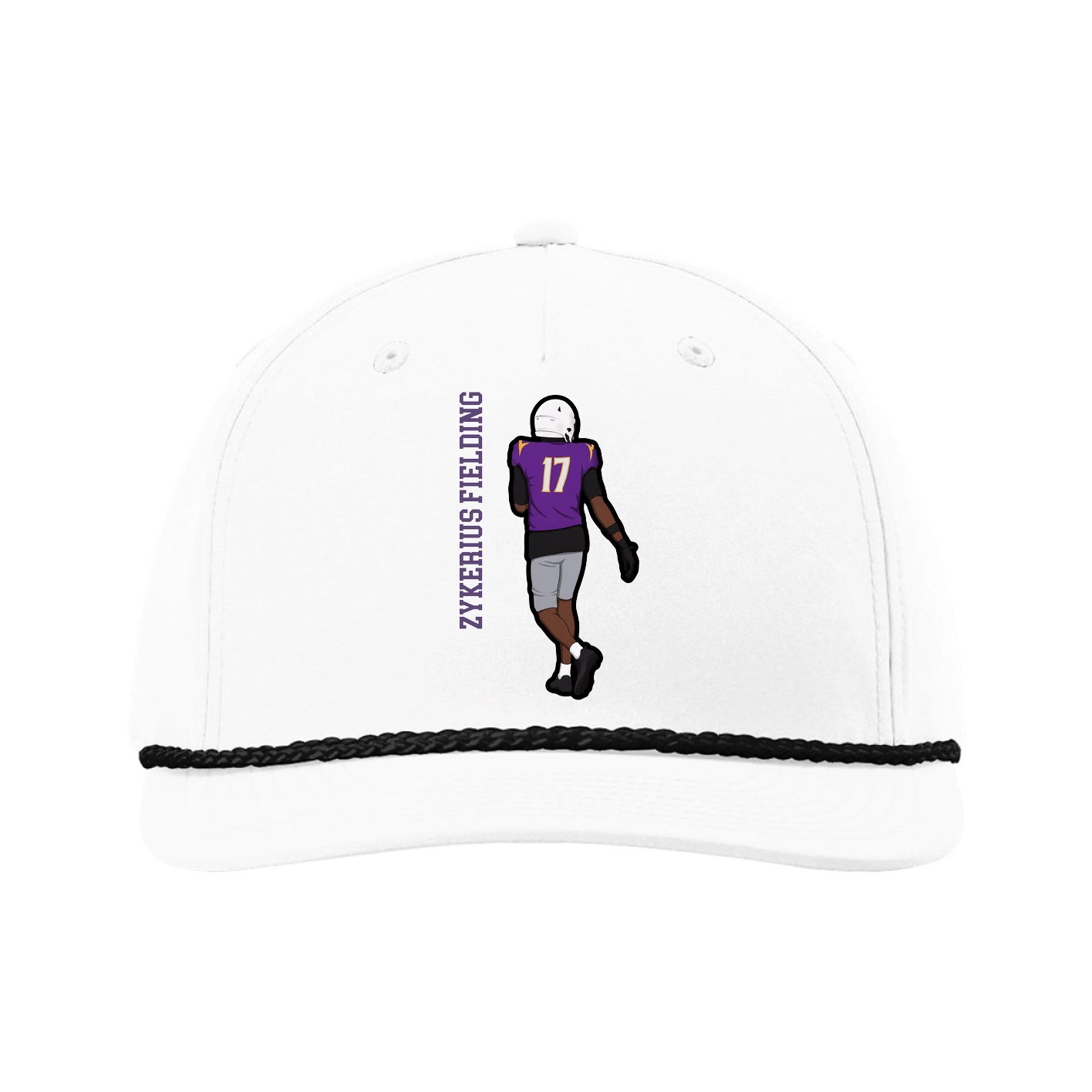 Five-Panel Classic Rope Cap — Name Vertical in White