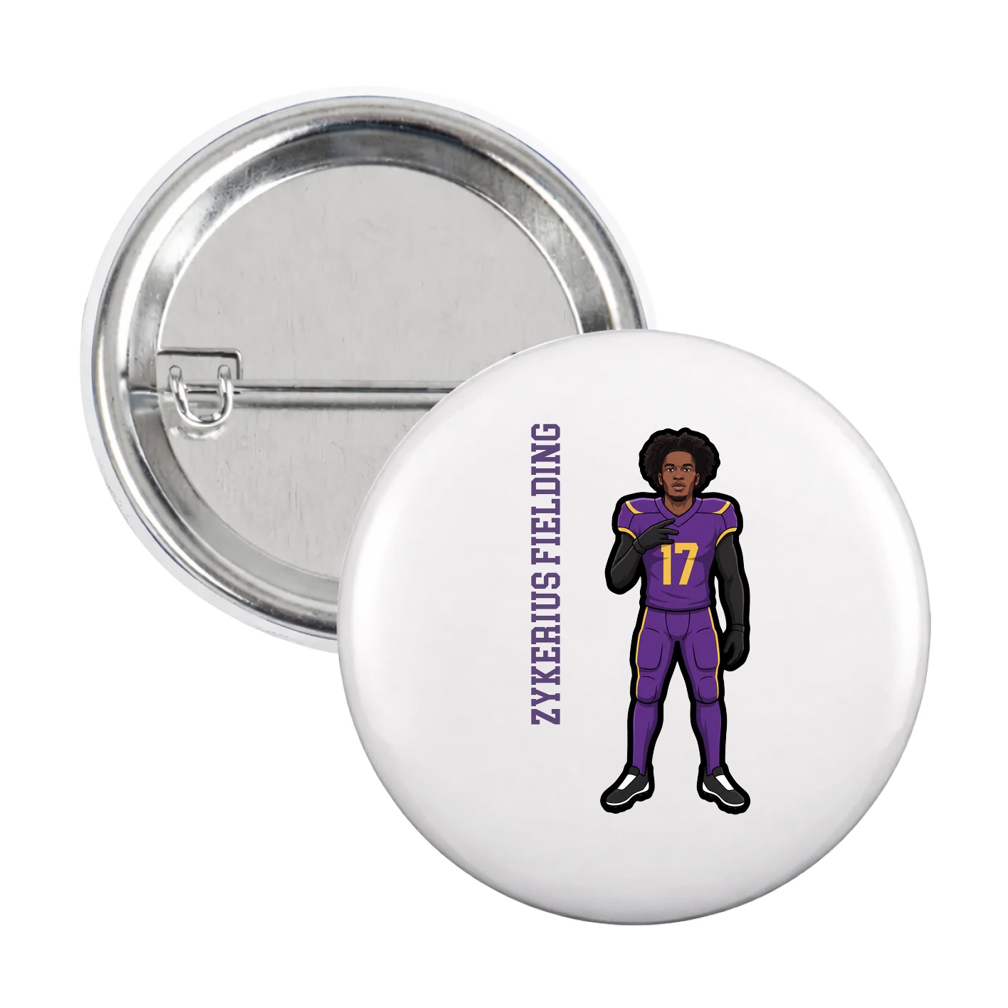 Game Day Button — Name Vertical in White