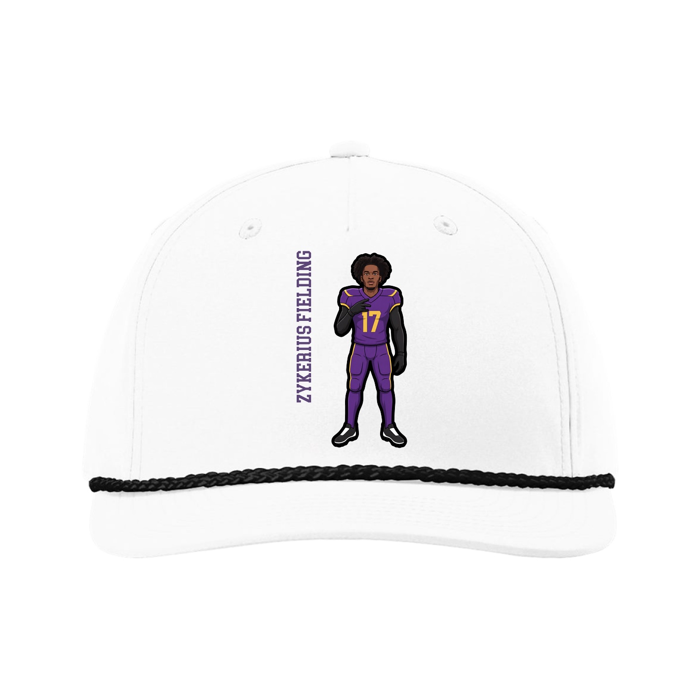 Five-Panel Classic Rope Cap — Name Vertical in White