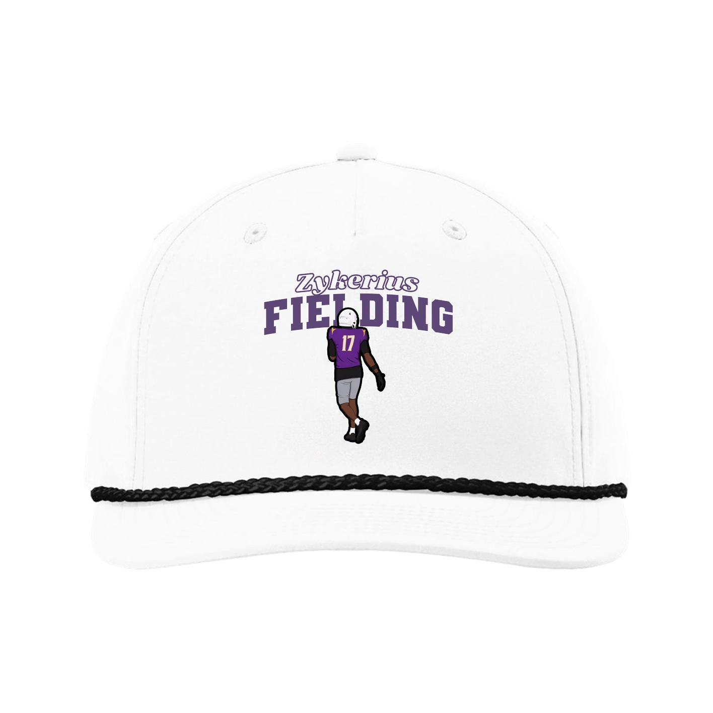 Five-Panel Classic Rope Cap — Name Arch in White