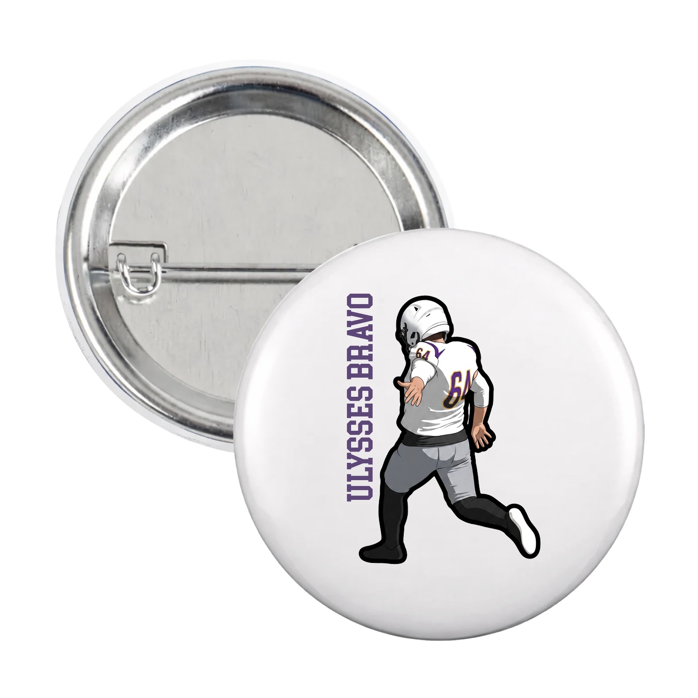 Game Day Button — Name Vertical in White