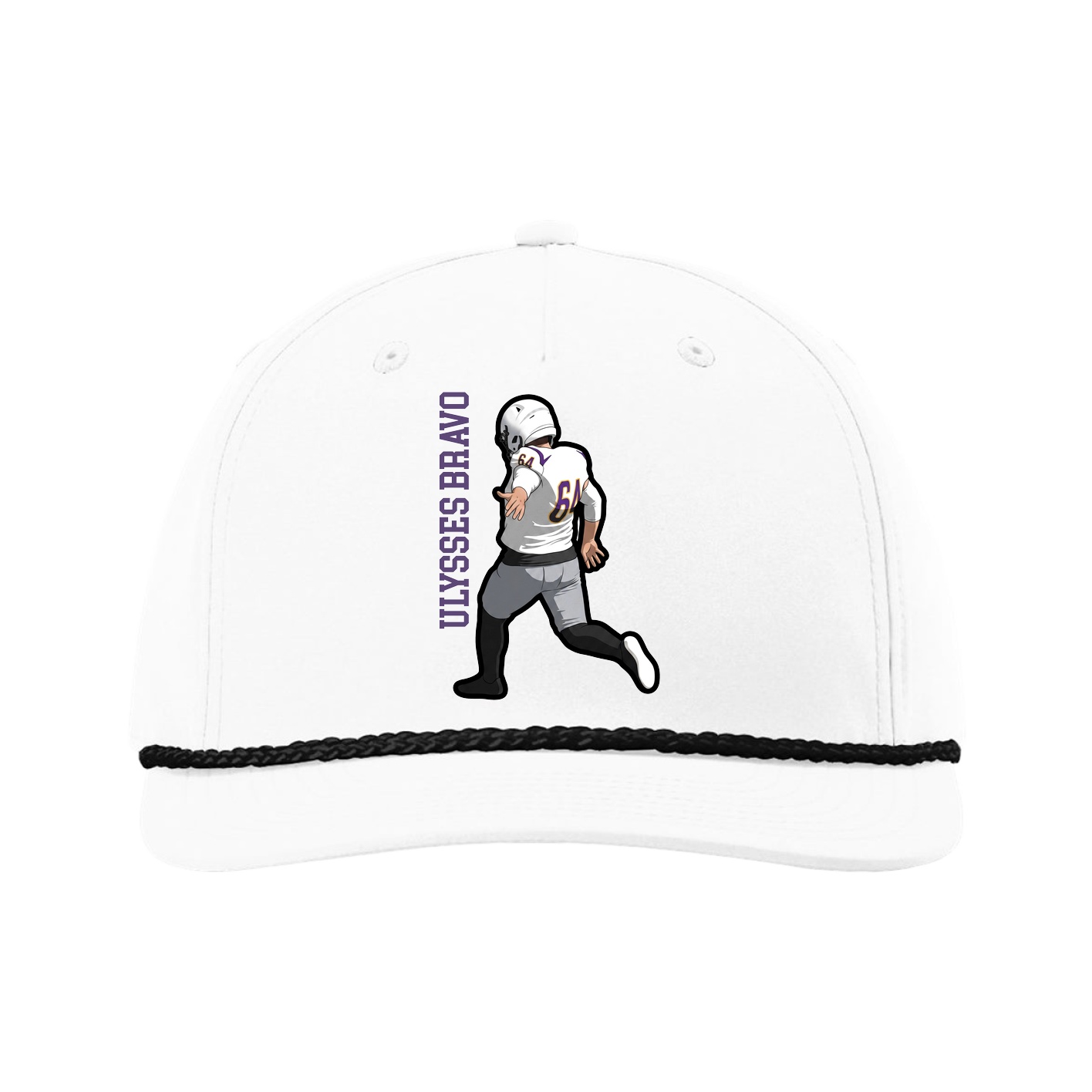 Five-Panel Classic Rope Cap — Name Vertical in White