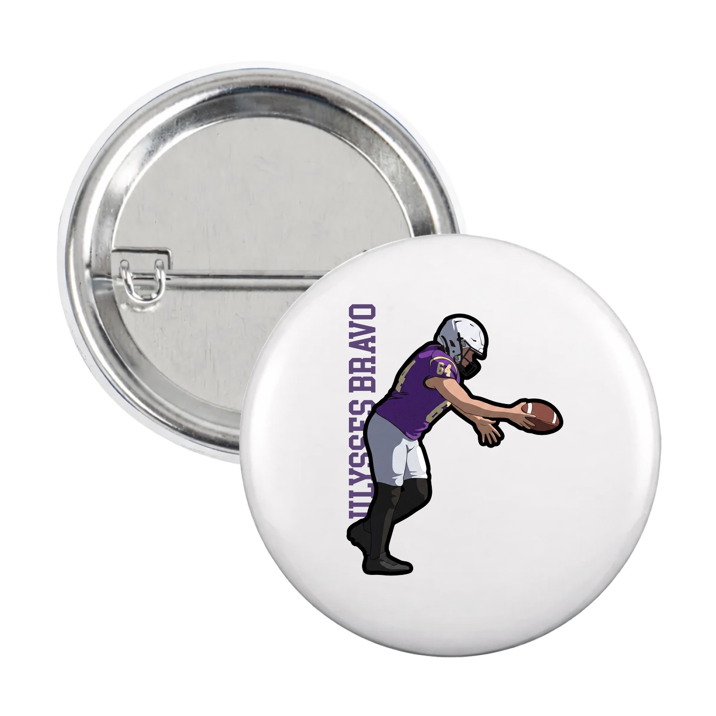 Game Day Button — Name Vertical in White