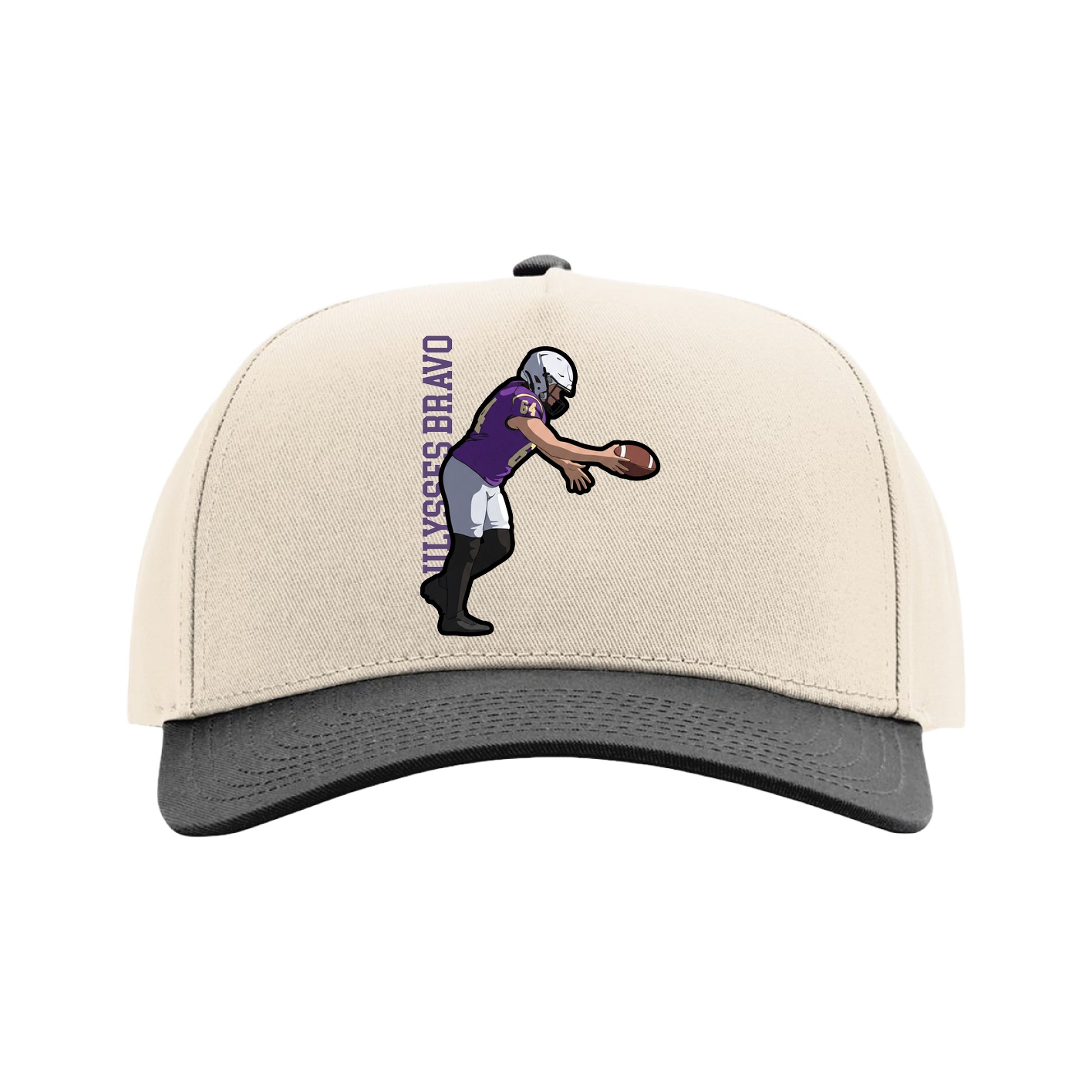 Full Fabric Five-Panel Champ Cap — Name Vertical in Cream/Black