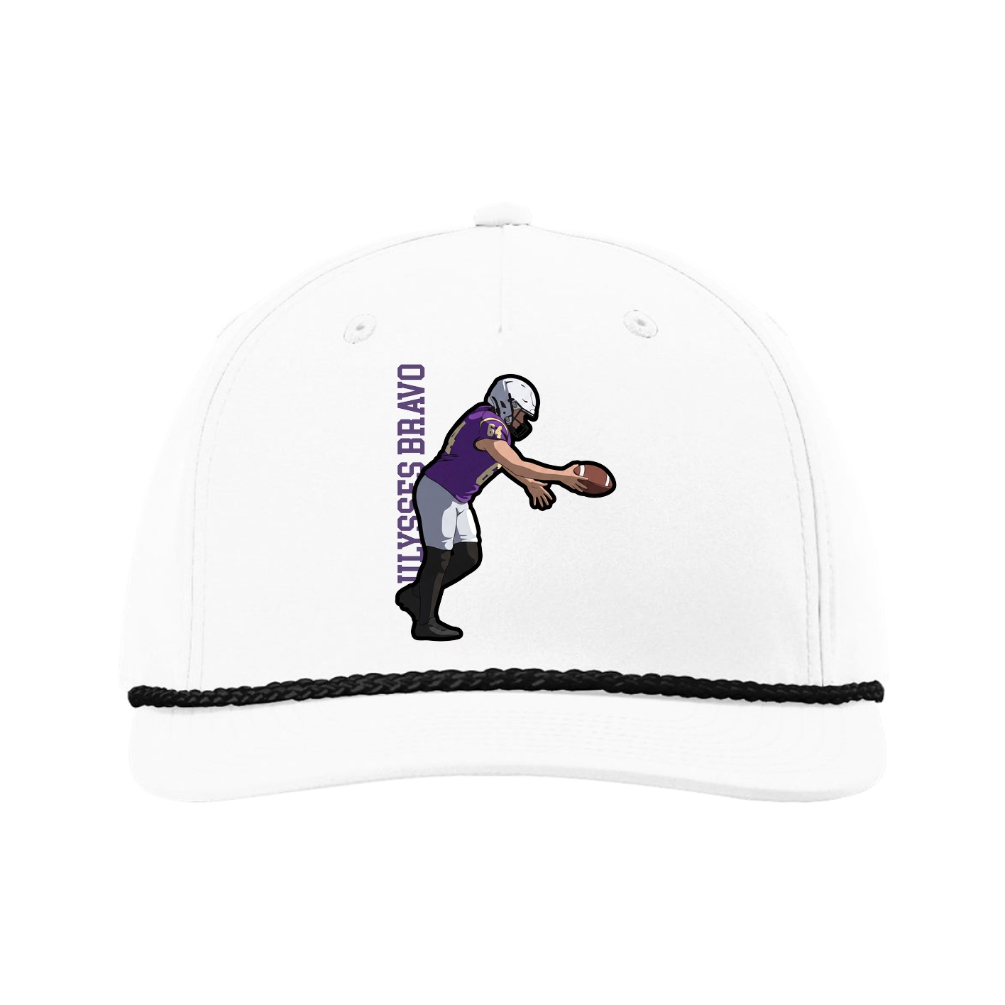Five-Panel Classic Rope Cap — Name Vertical in White