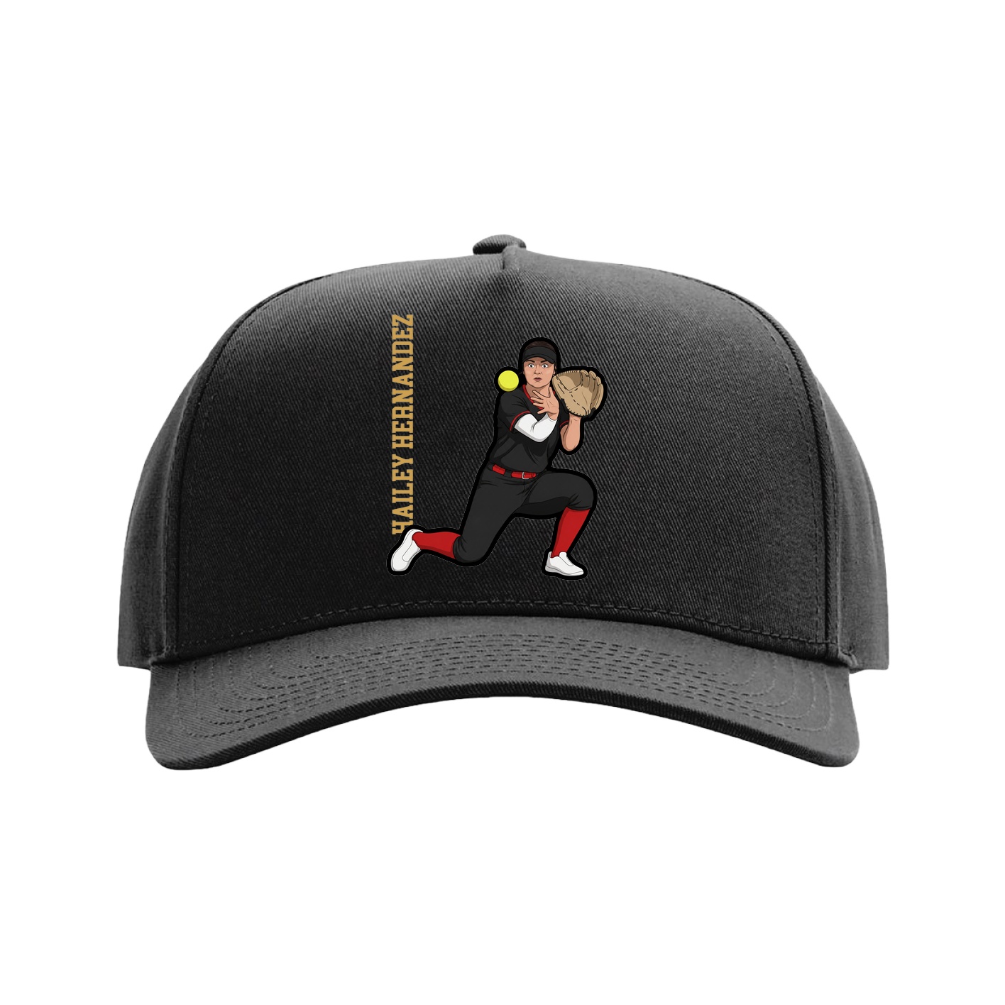 Full Fabric Five-Panel Champ Cap — Name Vertical in Black