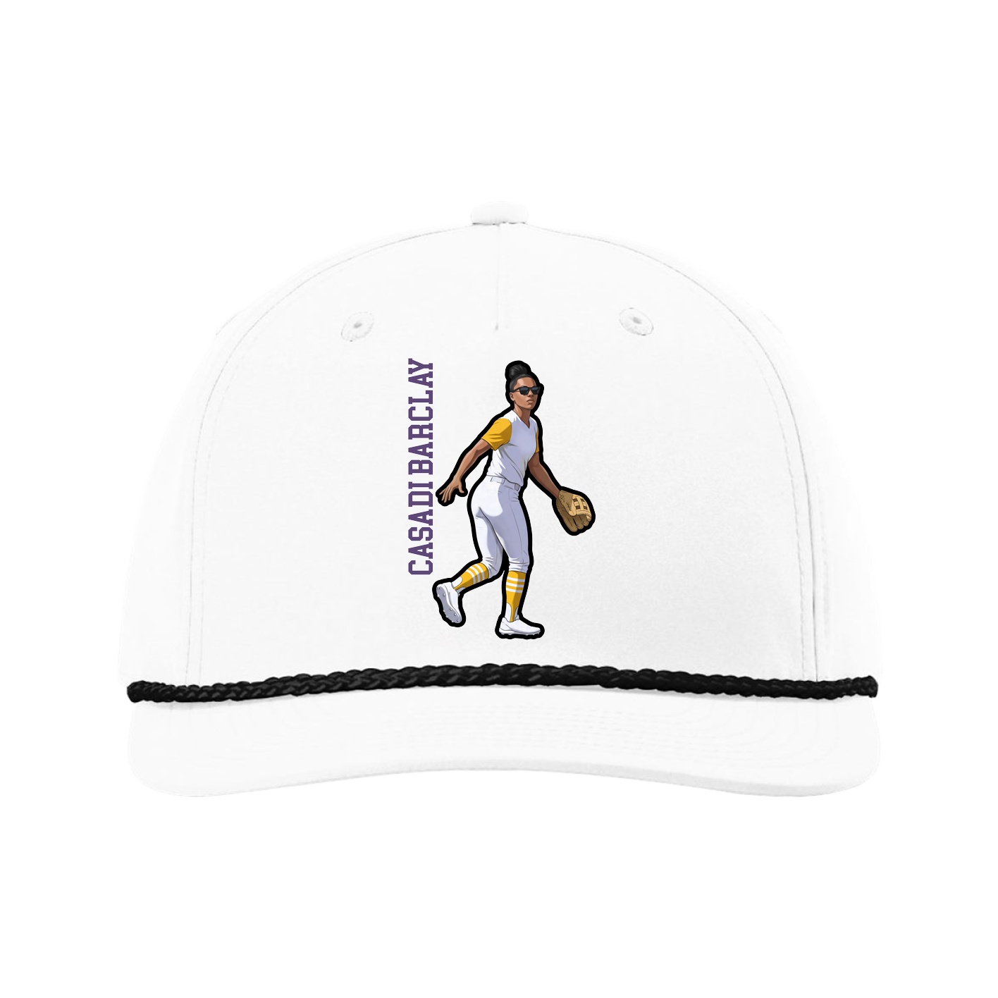 Five-Panel Classic Rope Cap — Name Vertical in White