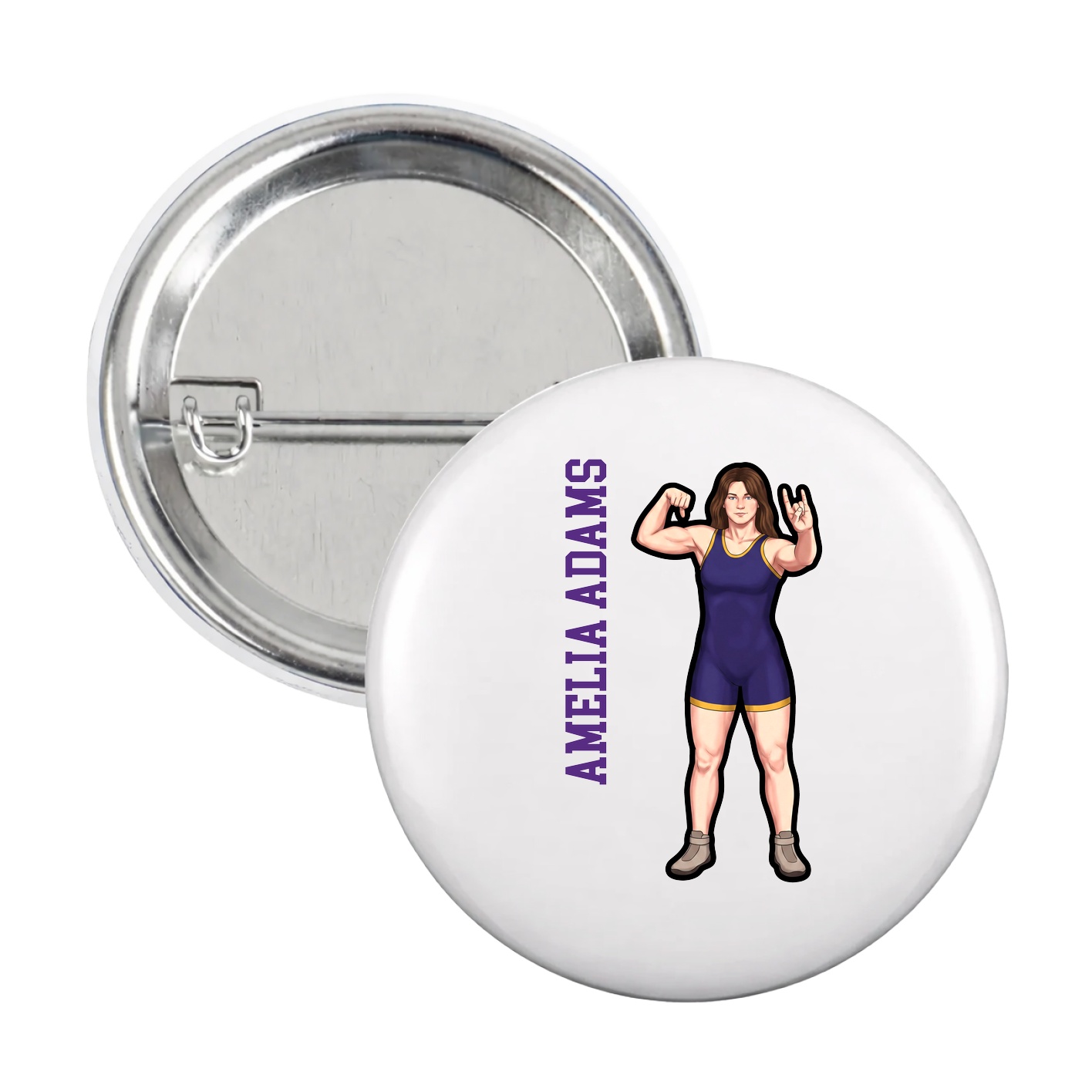 Game Day Button — Name Vertical in White