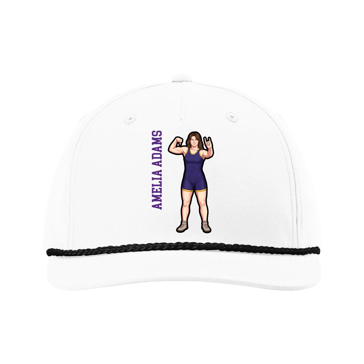 Five-Panel Classic Rope Cap — Name Vertical in White