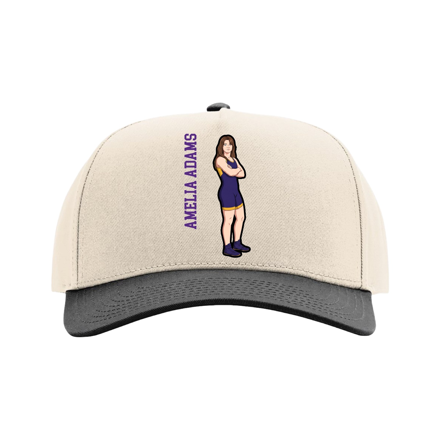 Full Fabric Five-Panel Champ Cap — Name Vertical in Cream/Black