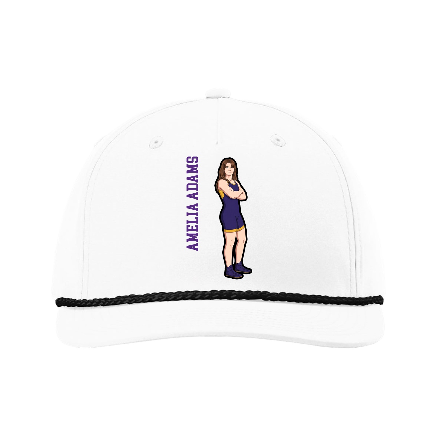 Five-Panel Classic Rope Cap — Name Vertical in White