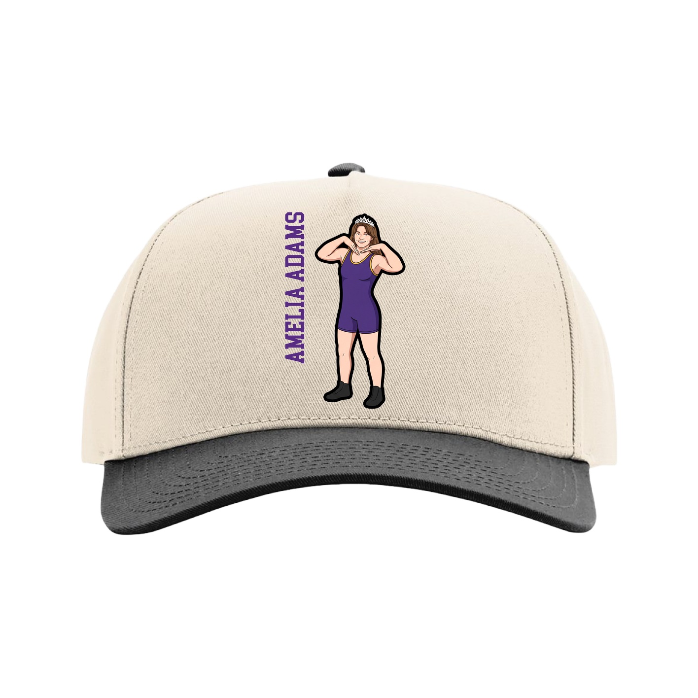 Full Fabric Five-Panel Champ Cap — Name Vertical in Cream/Black