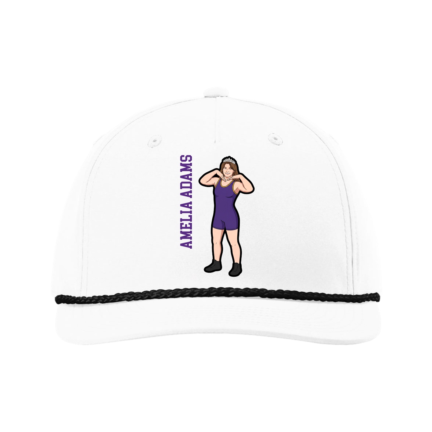 Five-Panel Classic Rope Cap — Name Vertical in White
