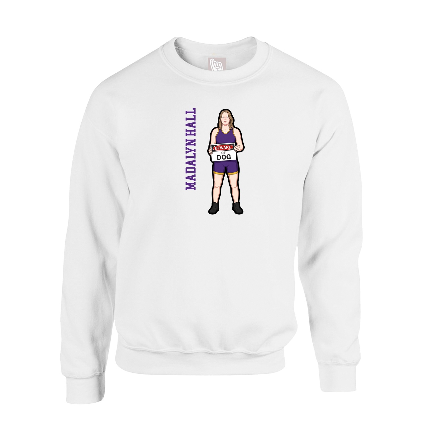 Fleece Crew — Name Vertical in White