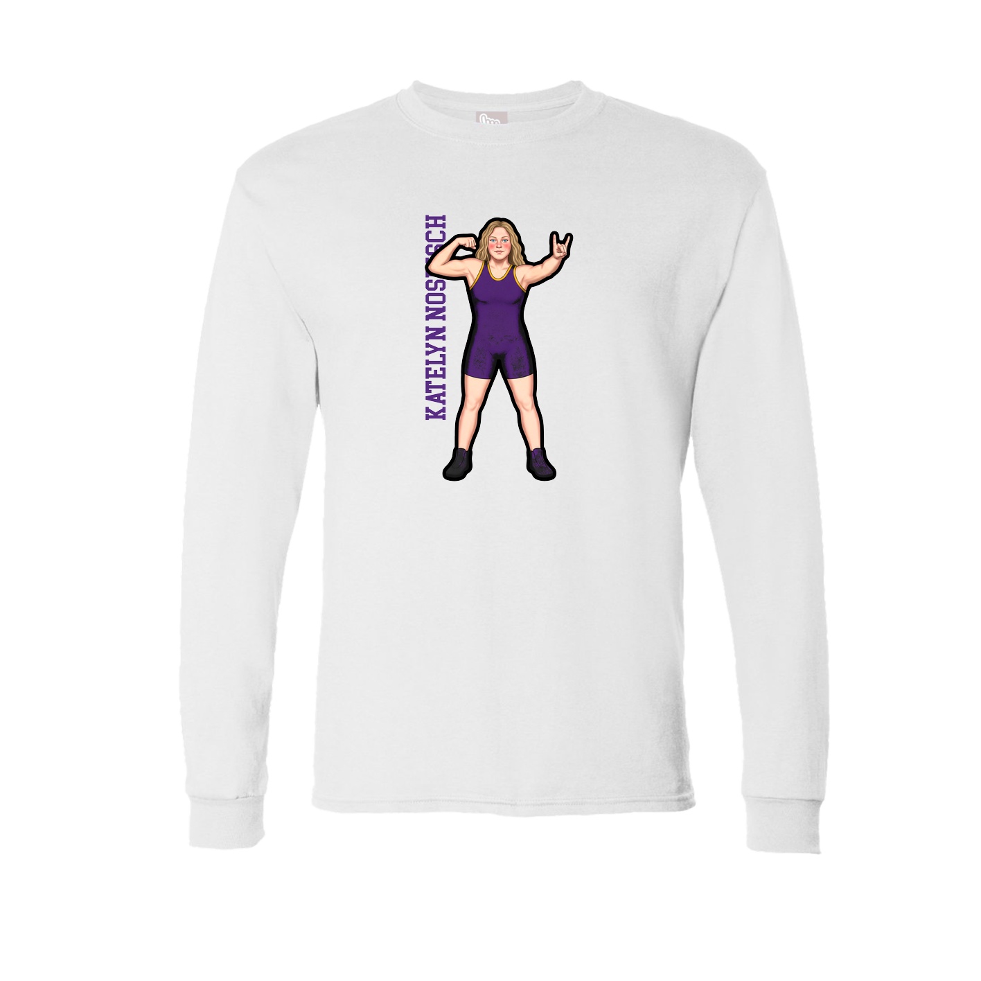 Long Sleeve Tee — Name Vertical in White