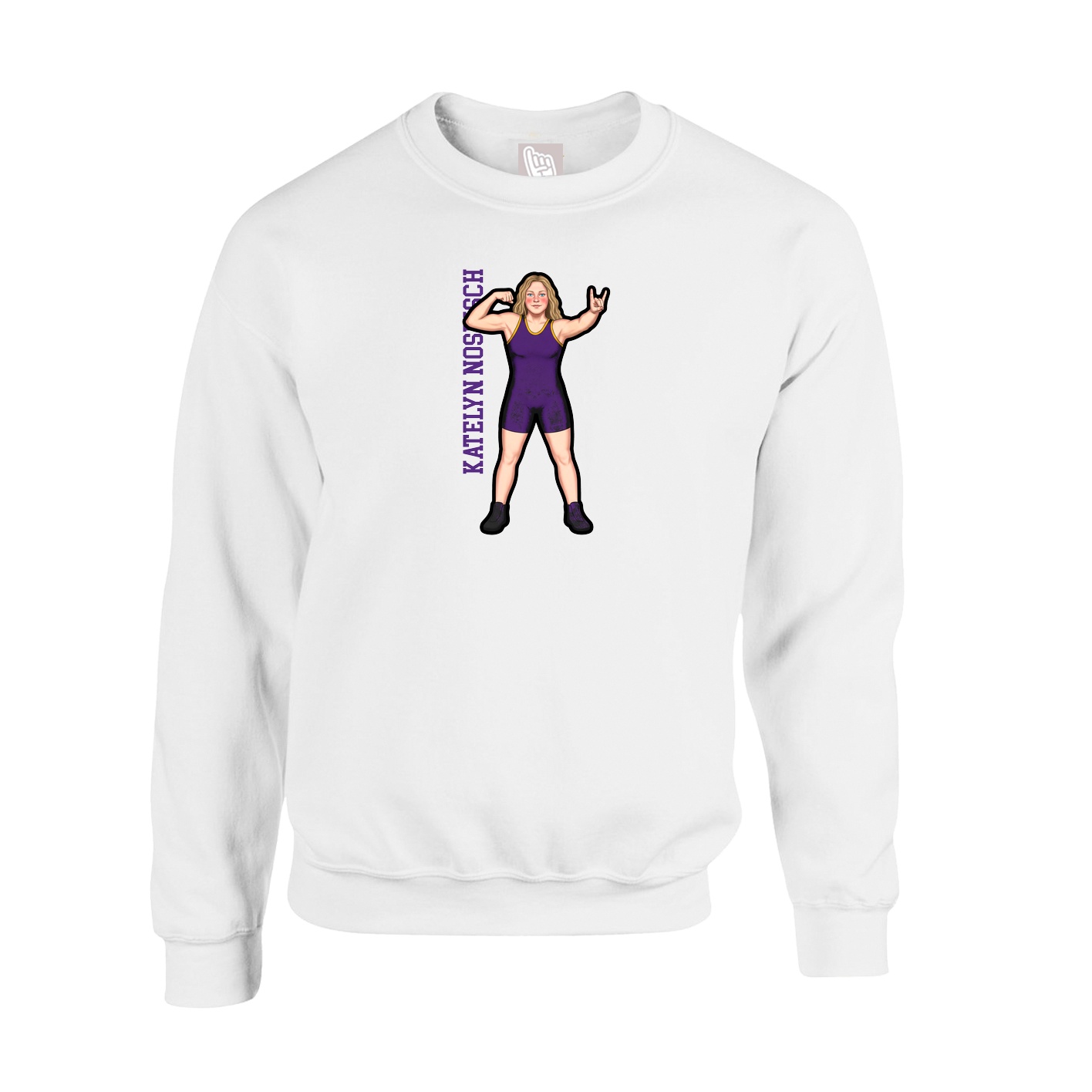 Fleece Crew — Name Vertical in White