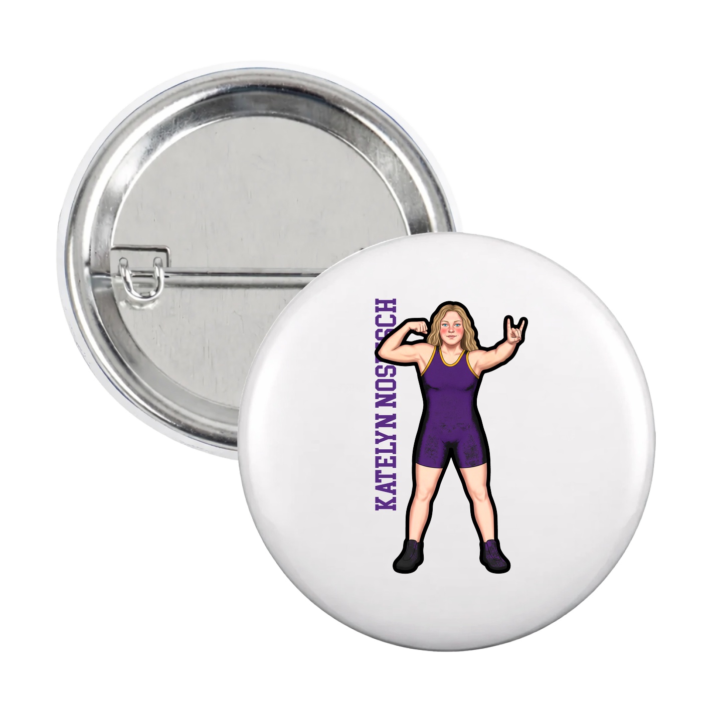 Game Day Button — Name Vertical in White