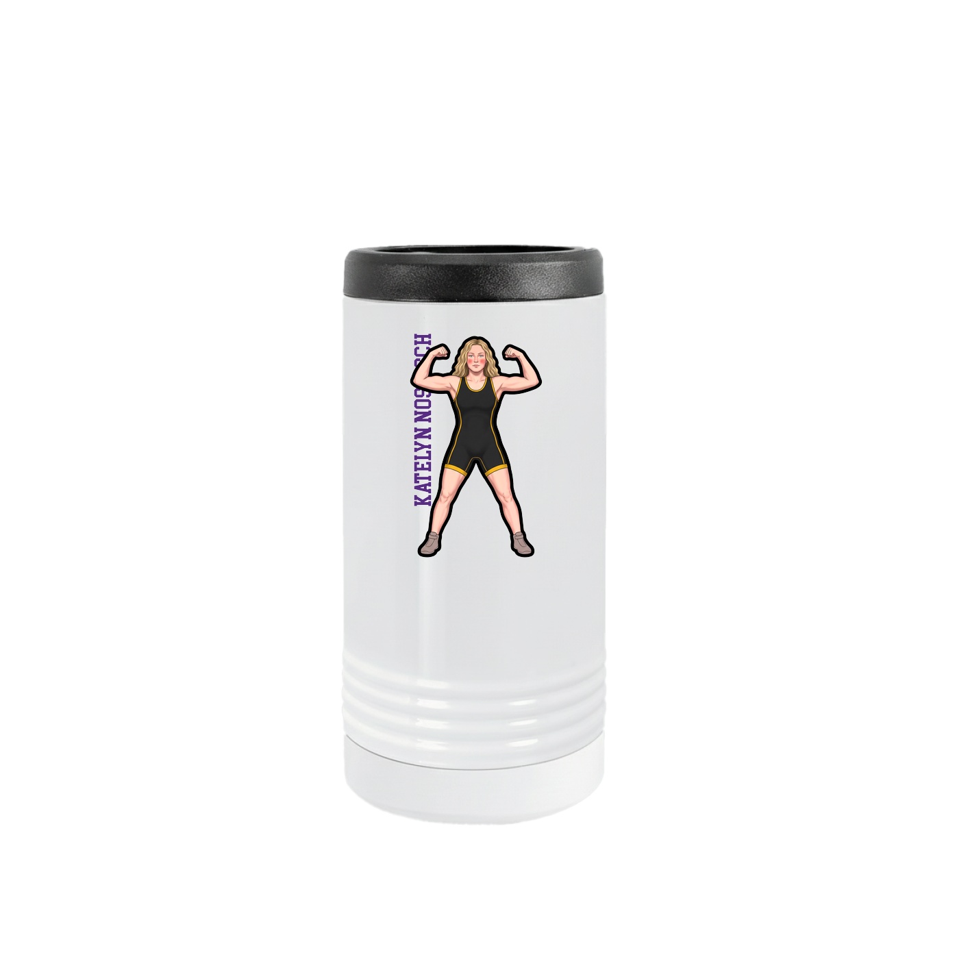 Slim Beverage Holder — Name Vertical in White