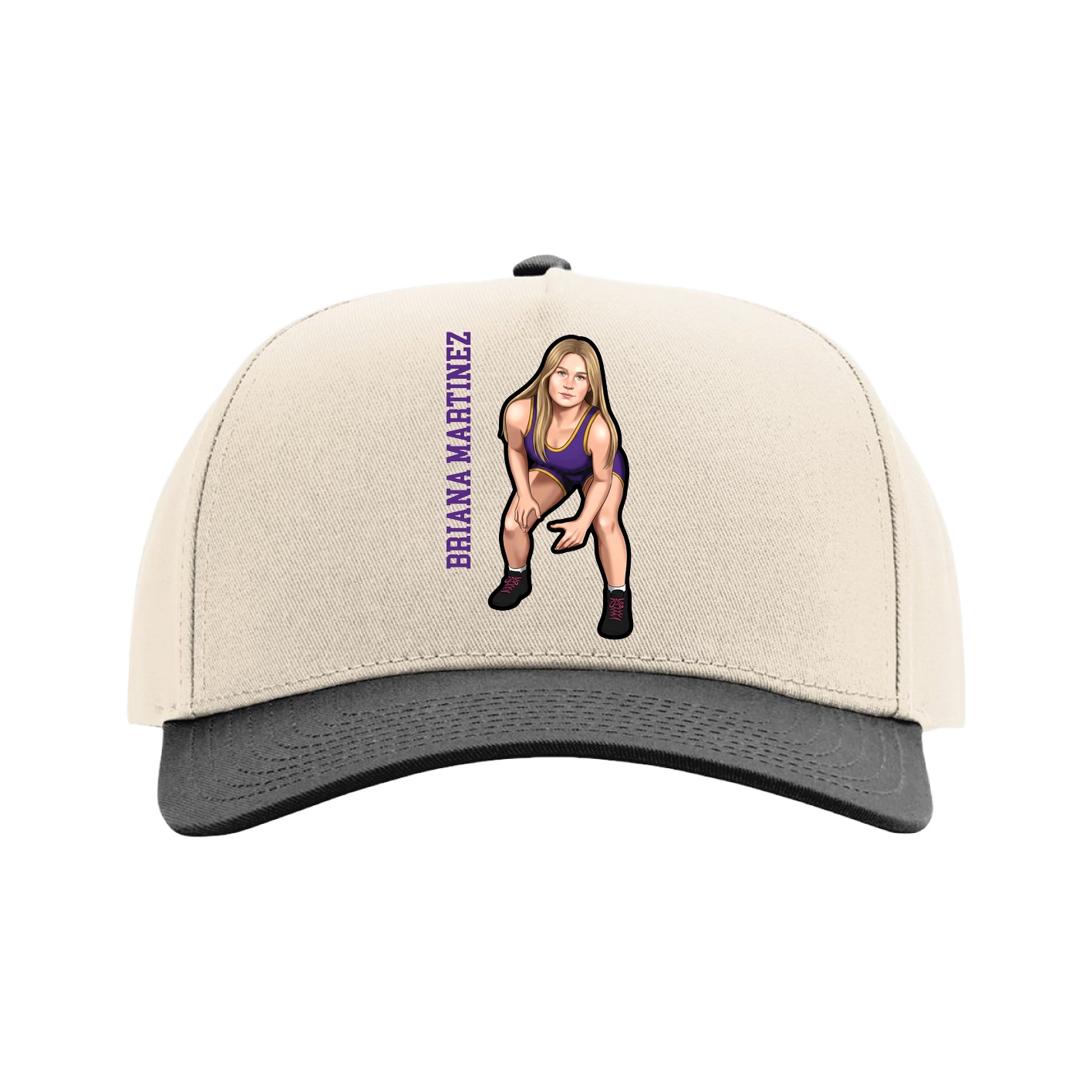 Full Fabric Five-Panel Champ Cap — Name Vertical in Cream/Black