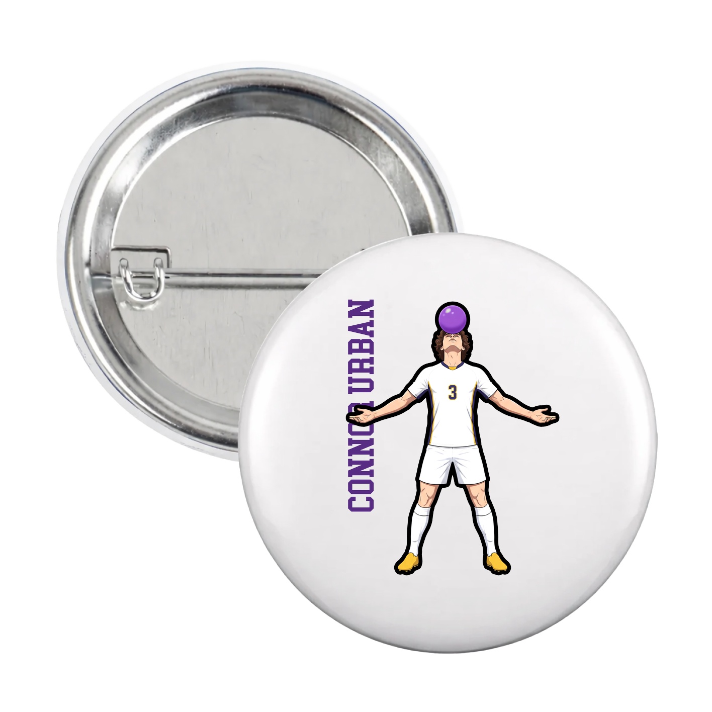 Game Day Button — Name Vertical in White
