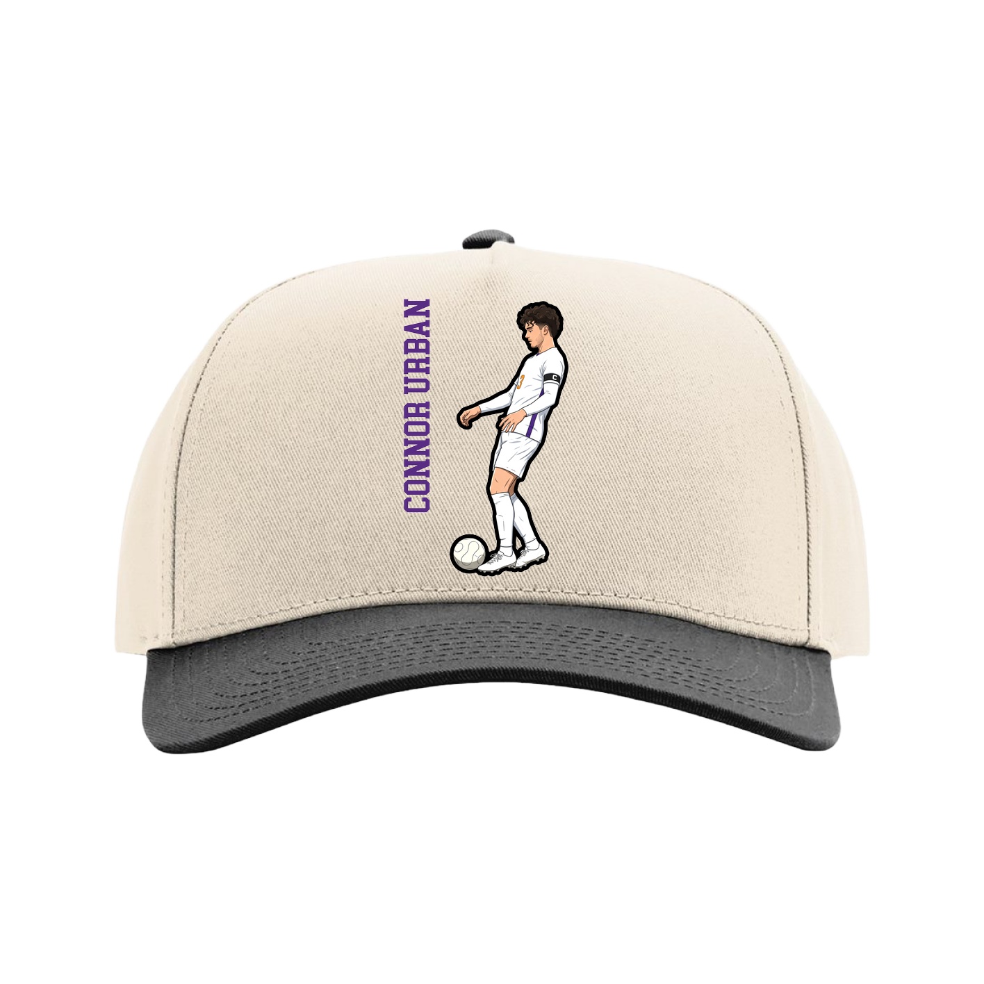 Full Fabric Five-Panel Champ Cap — Name Vertical in Cream/Black