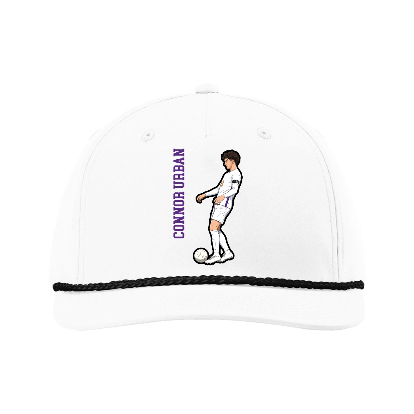 Five-Panel Classic Rope Cap — Name Vertical in White