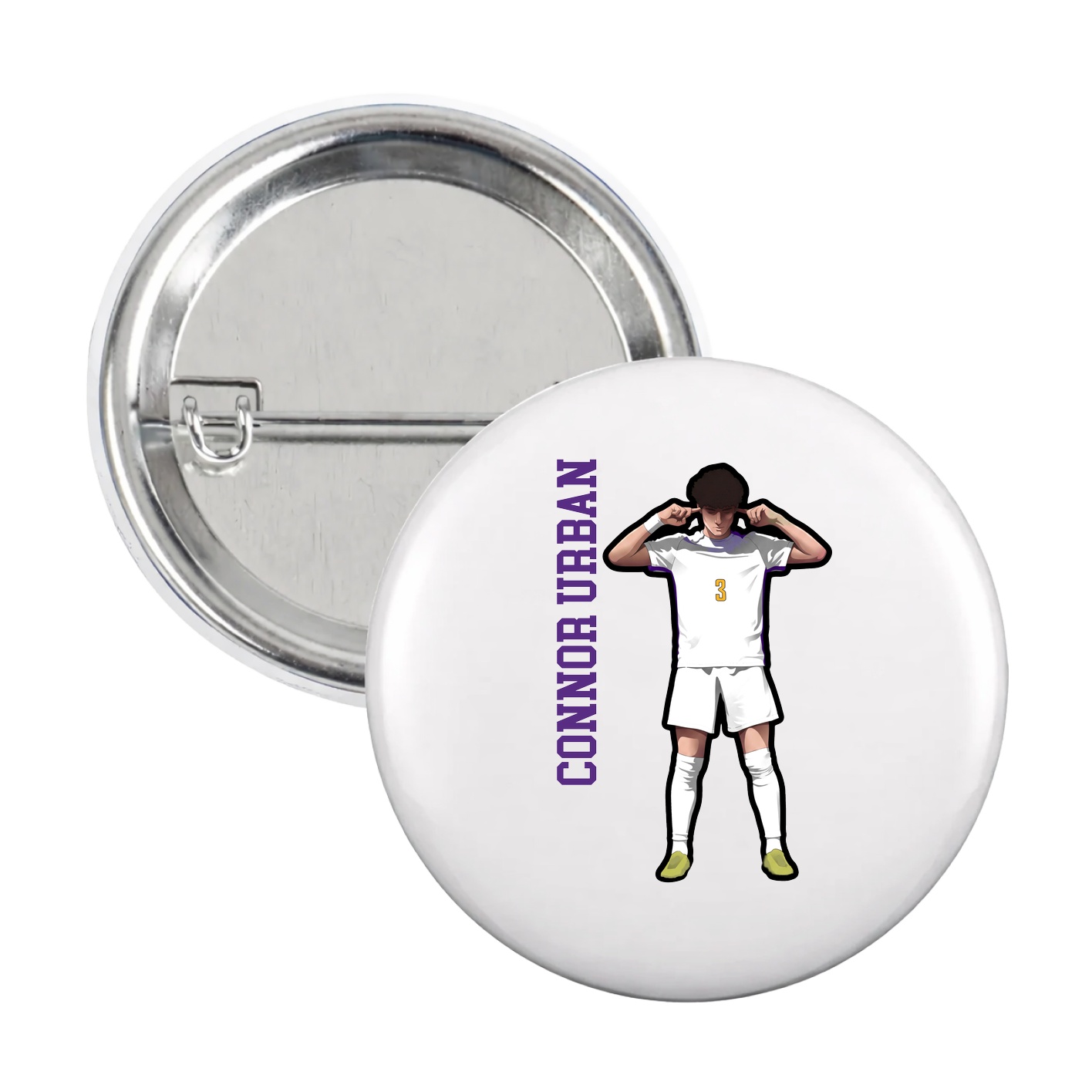 Game Day Button — Name Vertical in White