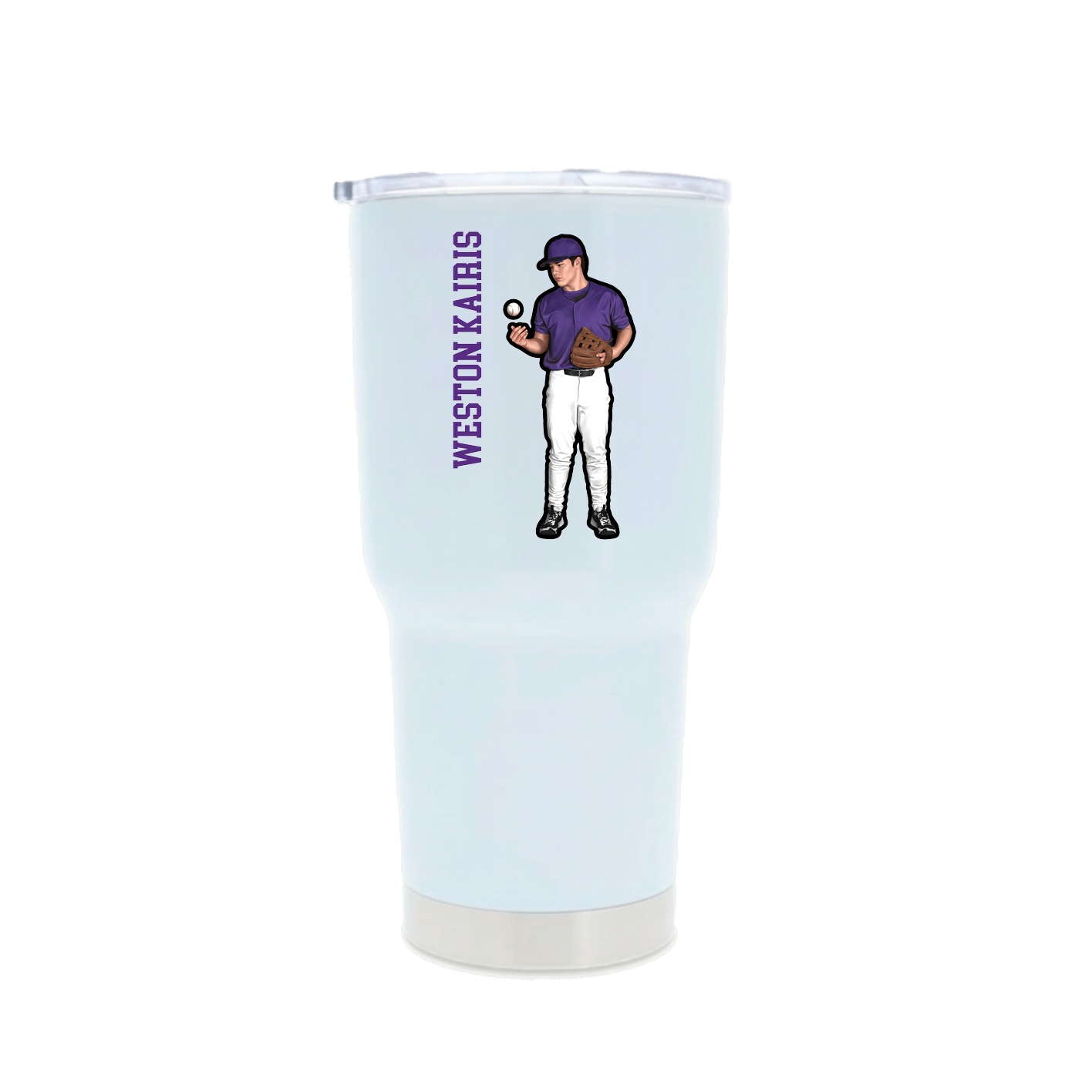30oz Stainless Steel Tumbler — Name Vertical in White