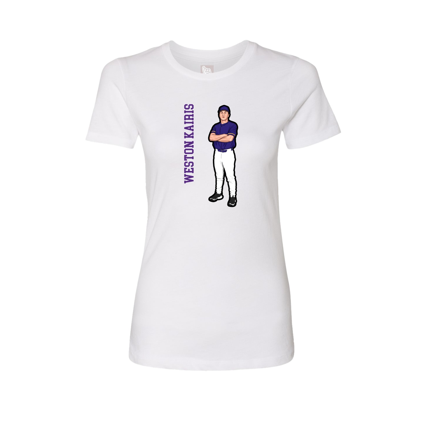 Fitted Women's Tee — Name Vertical in White