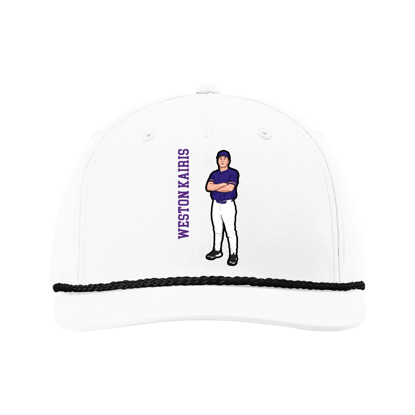 Five-Panel Classic Rope Cap — Name Vertical in White