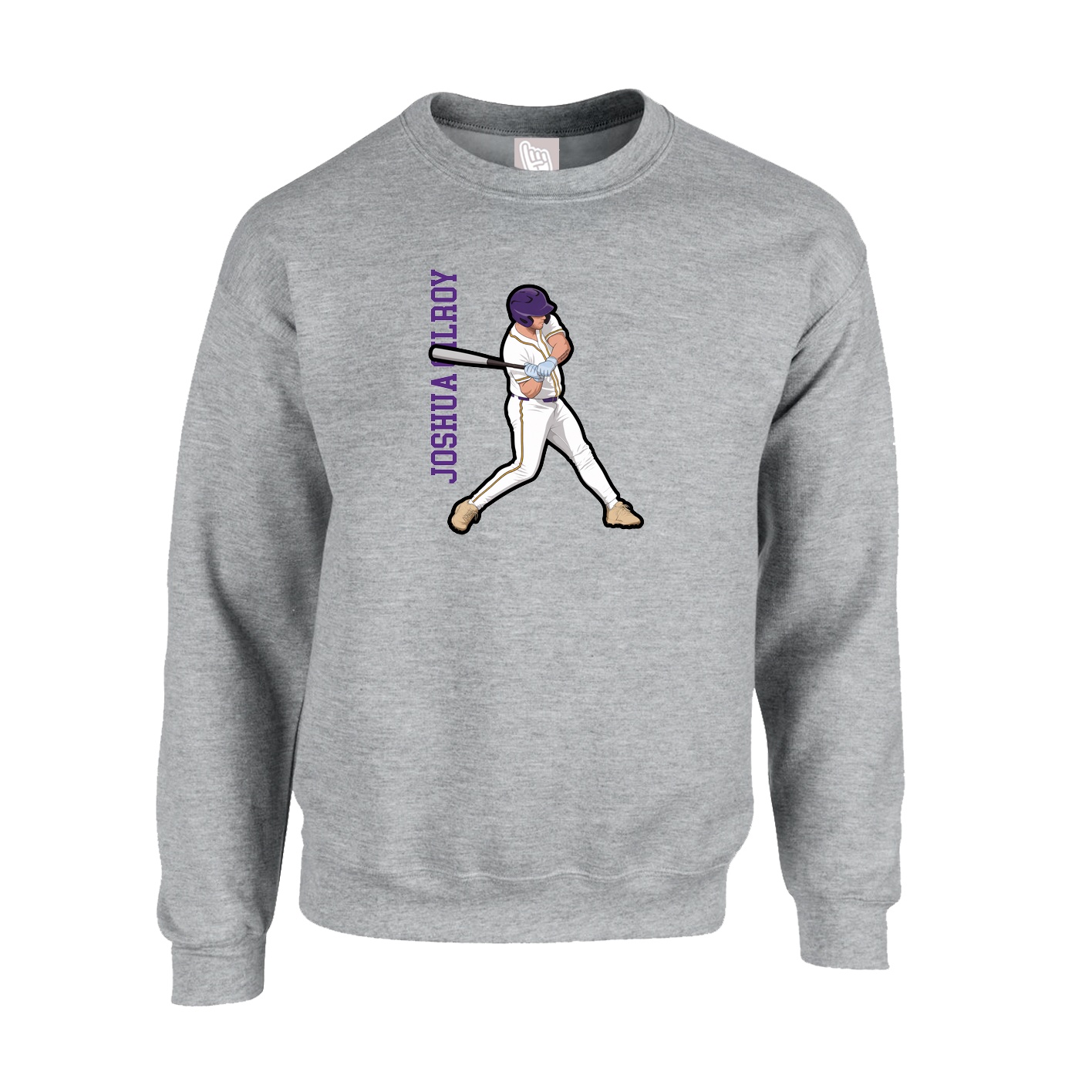 Fleece Crew — Name Vertical in Grey