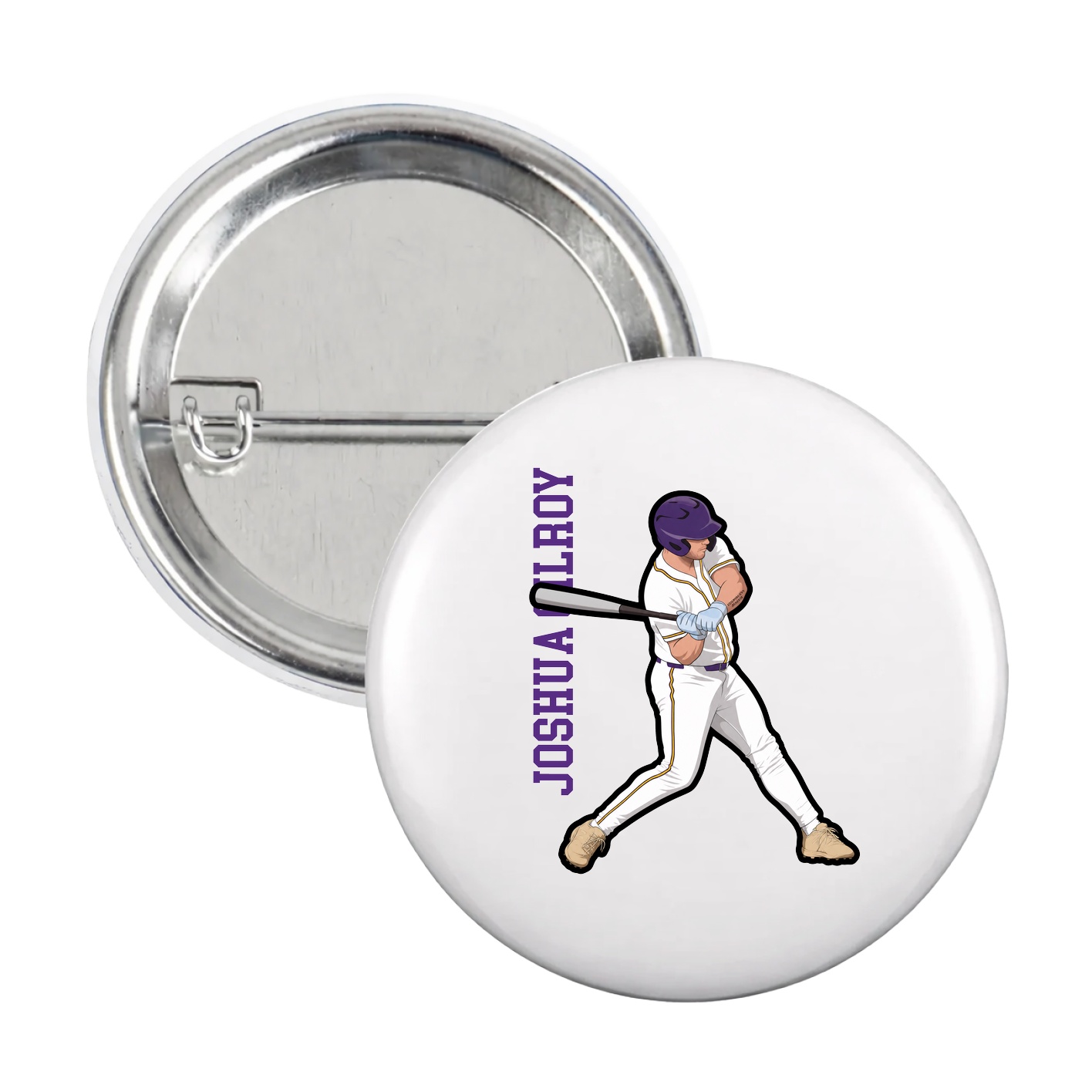 Game Day Button — Name Vertical in White