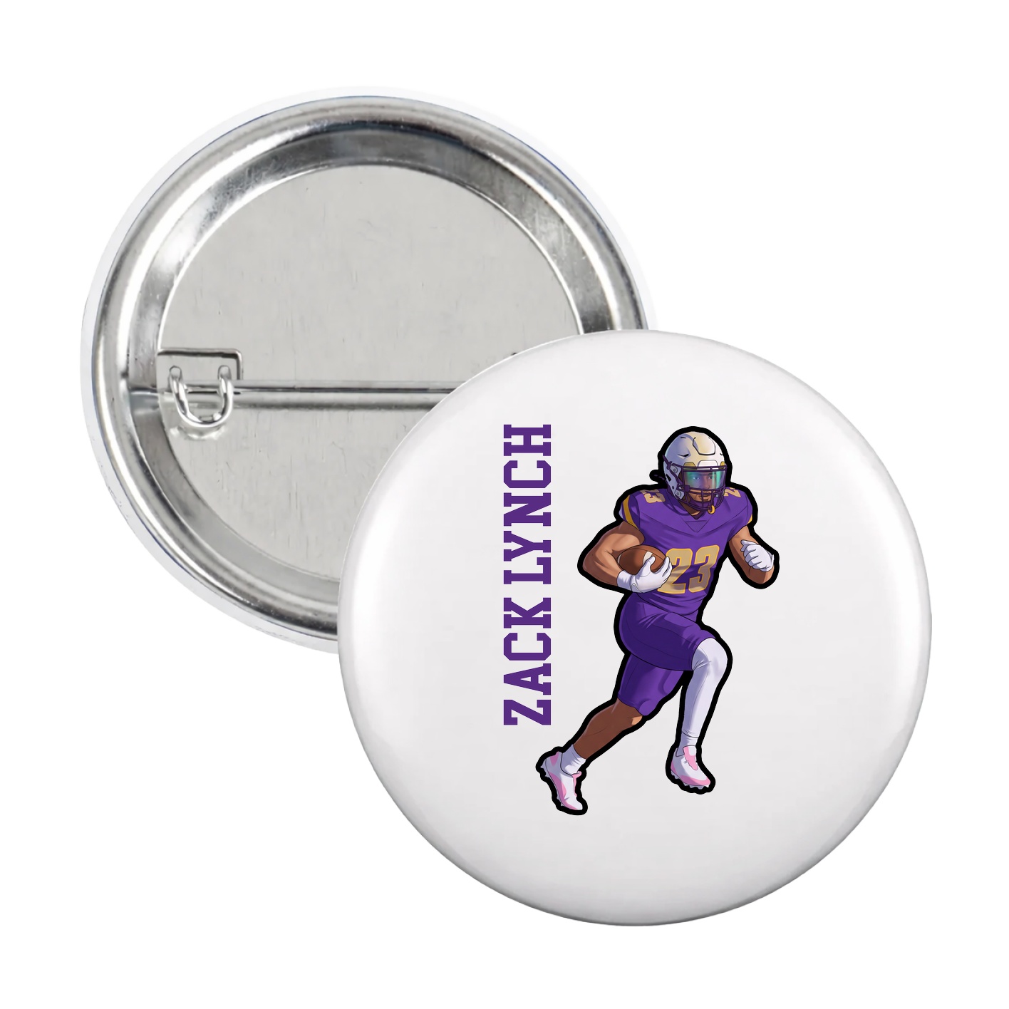 Game Day Button — Name Vertical in White