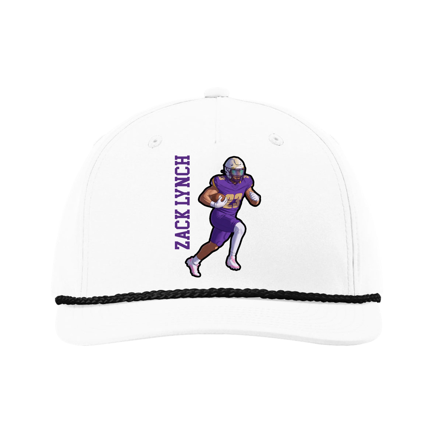 Five-Panel Classic Rope Cap — Name Vertical in White
