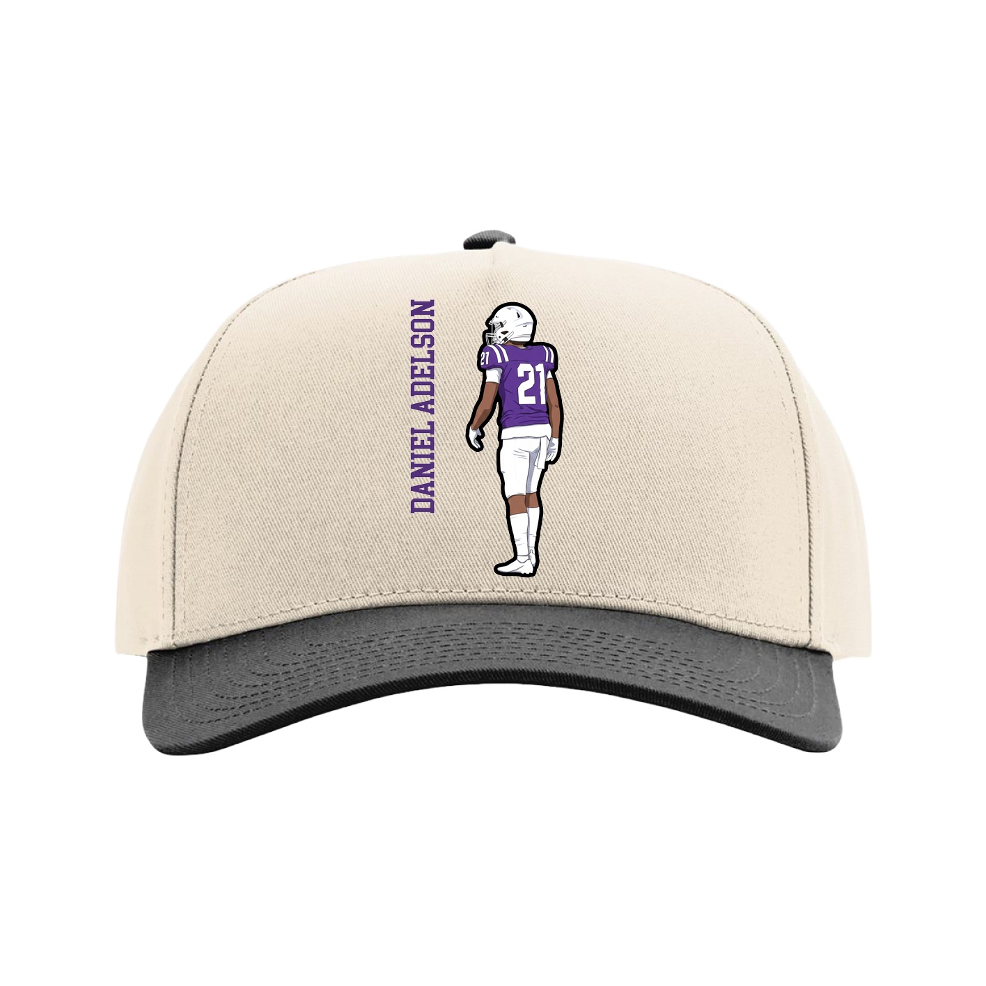 Full Fabric Five-Panel Champ Cap — Name Vertical in Cream/Black
