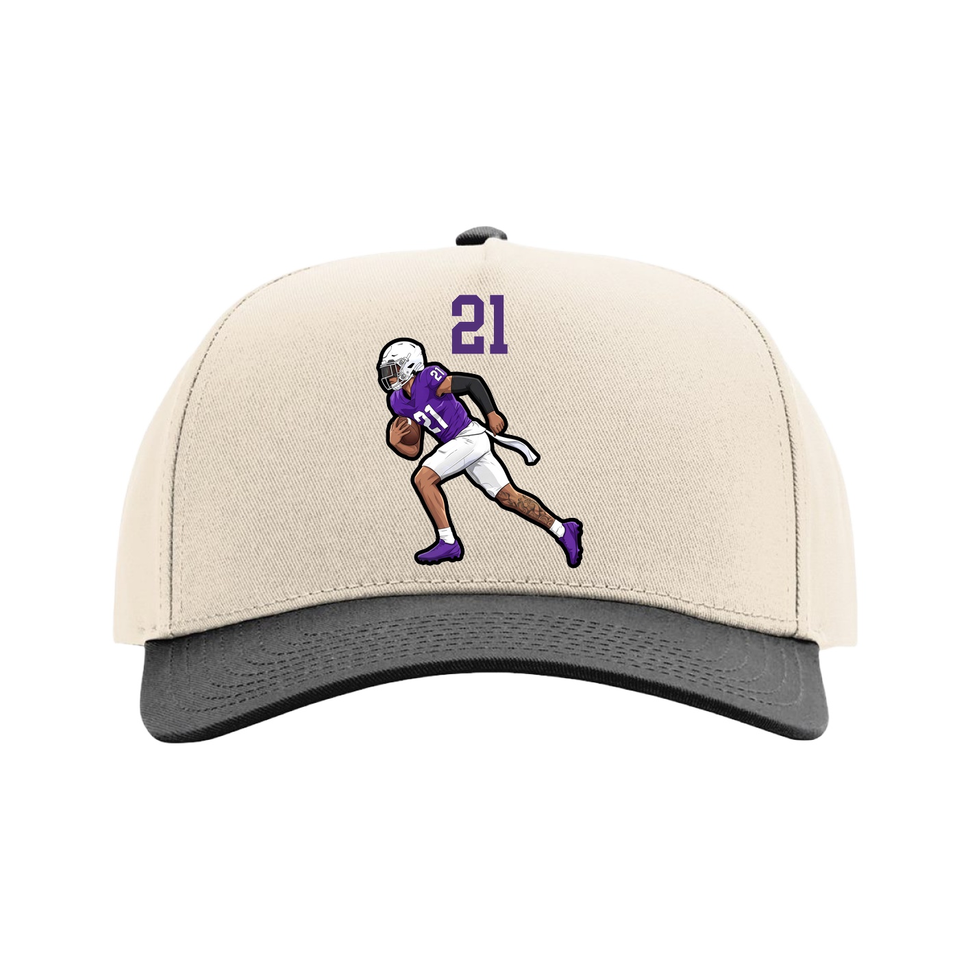 Full Fabric Five-Panel Champ Cap — Number Top in Cream/Black
