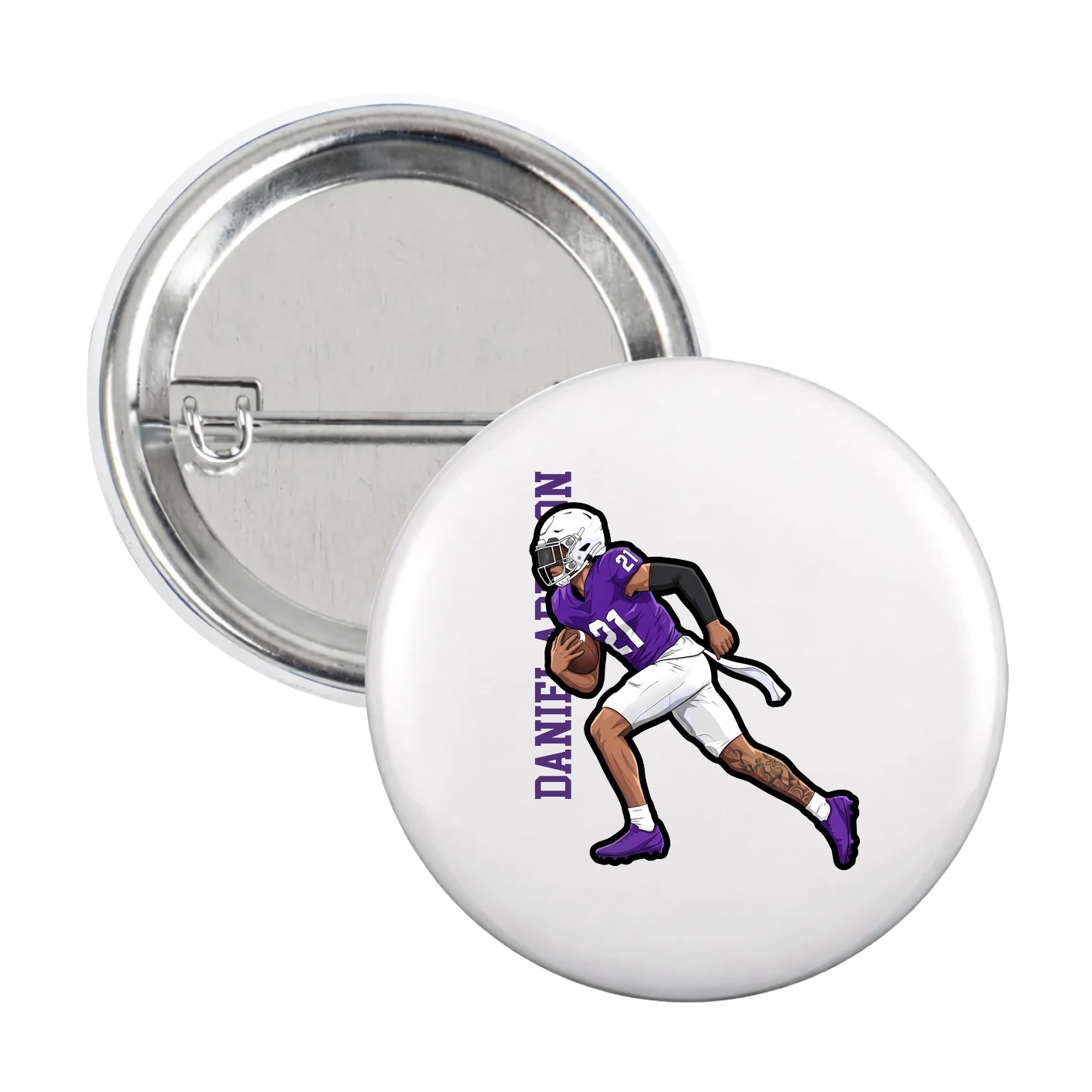Game Day Button — Name Vertical in White